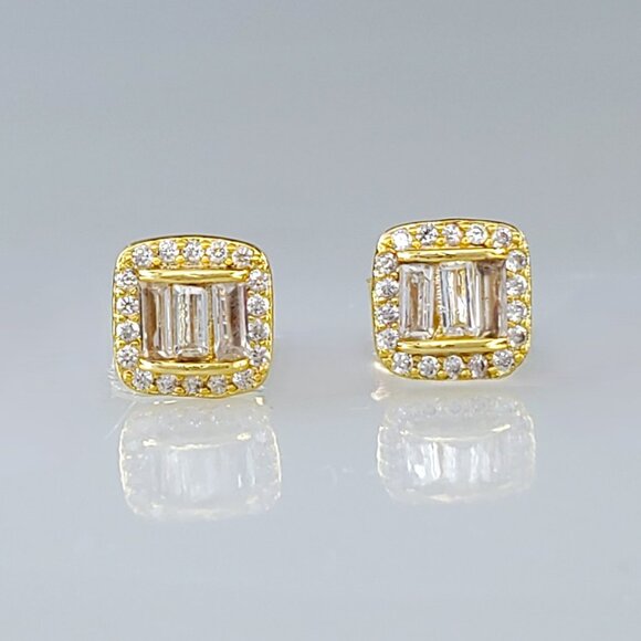 18K Gold Mens 2ct Diamond Square Stud Earrings Guys 18 Karat 2 ct Silver Studs - Picture 3 of 8